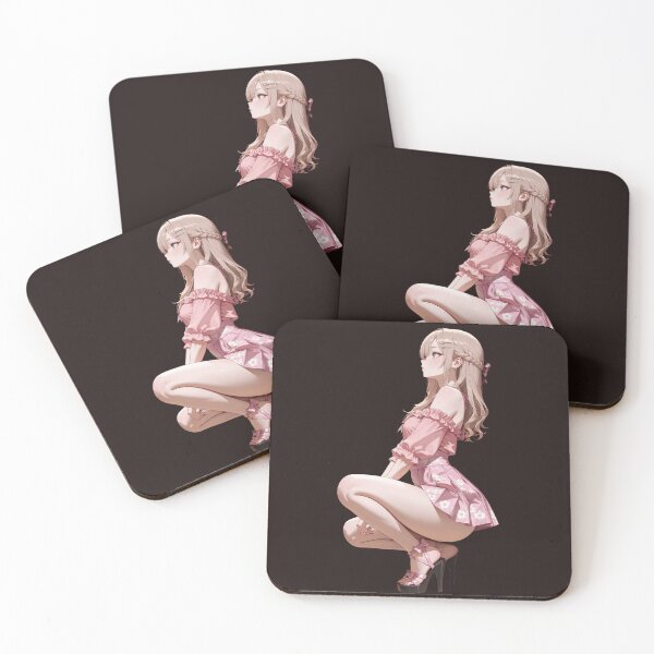 Artikelvorschau, Niedliches rosa Kleid Waifu Girl mit Unterbrust-Manga-Stickern und -Drucken. entworfen und verkauft von Kyoot Prints.