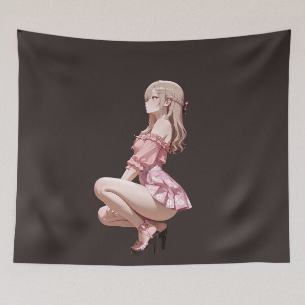 Item preview, Cute pink dress Waifu Girl with Underboob Manga Stickers and Prints. designed and sold by Kyoot Prints.