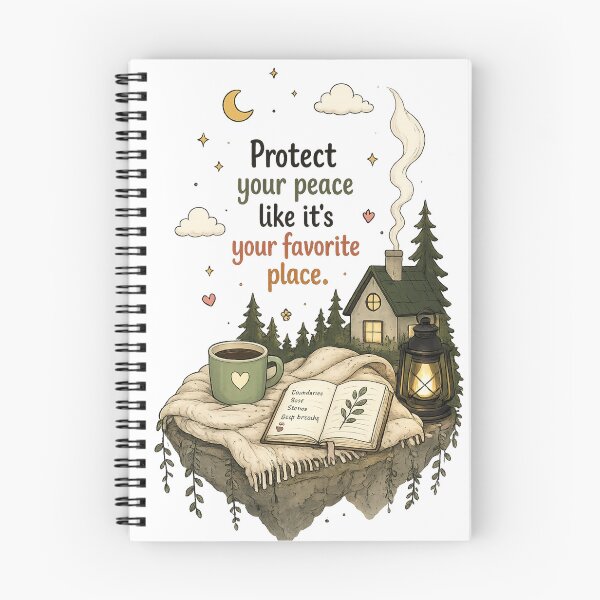 Item preview, Protect Your Peace Like It’s Your Favorite Place Sticker | Cozy Cabin Self Care Quote | Cottagecore Illustration designed and sold by LittleJoyStudio.Art.