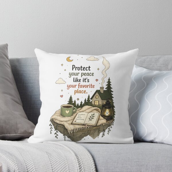 Item preview, Protect Your Peace Like It’s Your Favorite Place Sticker | Cozy Cabin Self Care Quote | Cottagecore Illustration designed and sold by LittleJoyStudio.Art.
