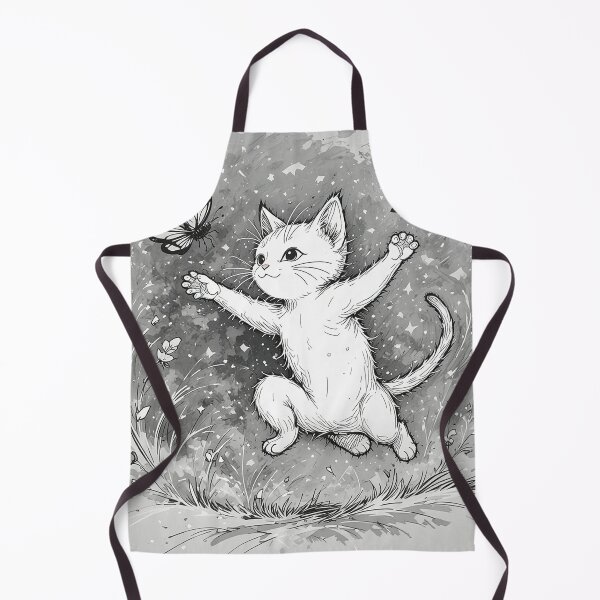 Item preview, Playful Kitten Chasing Butterfly Minimalist Line Art – Cute Modern Black & White Cat Illustration designed and sold by PixPixari.