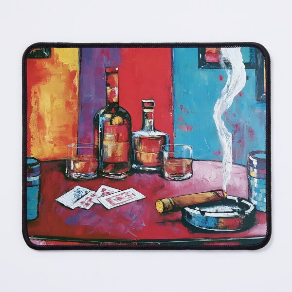 Item preview, Whiskey Poker Night Celebration with Playing Cards and Colorful Casino Table Art for Game Room Decor designed and sold by OlfactoART Studio.