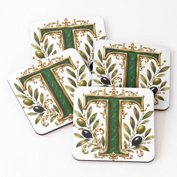 Item preview,  Elegant Letter T Monogram with Olive Branches & Gold Botan ical Design | Luxury Green Floral Initial designed and sold by MoodLay.