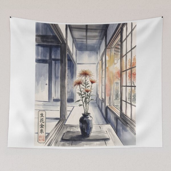 Item preview, Sumi-e Saga Kiku Chrysanthemum Golden Threads designed and sold by conohitoAI-ArtGallery.