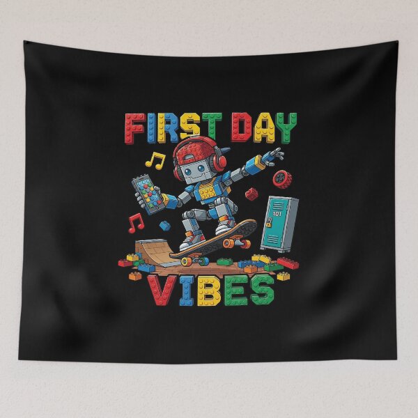 Item preview, First Day Vibes Skater Robot Skateboard School Blocks designed and sold by Krasnovaovaova.