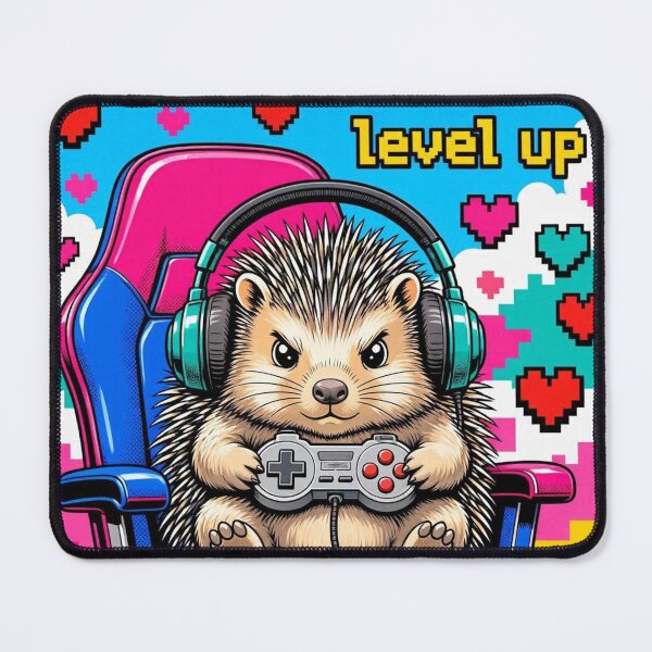 Item preview, Funny Level Up Gamer Hedgehog Retro Pop Art designed and sold by ElvisVintagePosters.