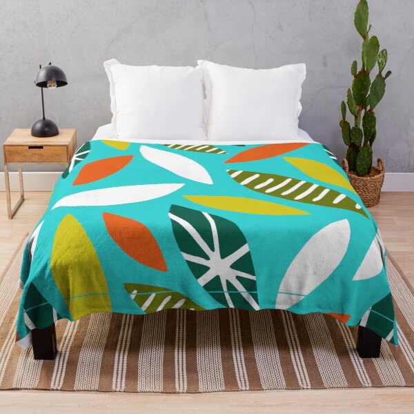 Item preview, Mid-Century Modern Tropical Leaves On Aqua Hues Background designed and sold by DEC02.