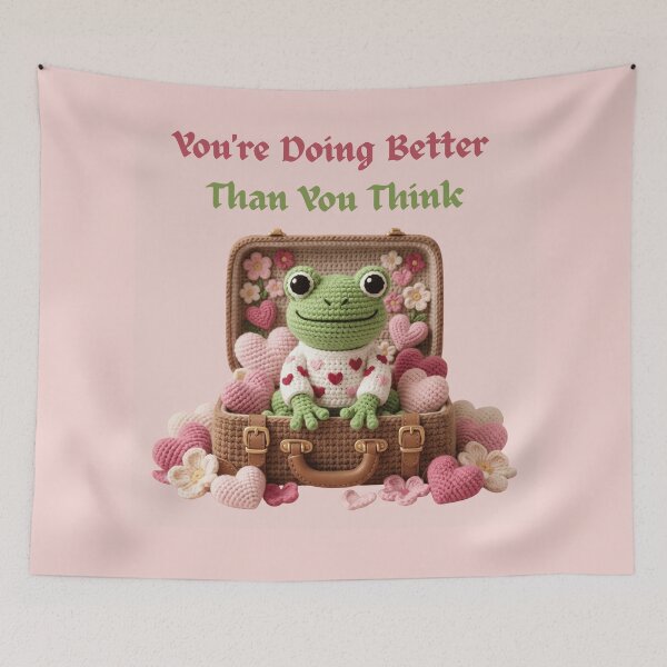 Item preview, Cute Frog Mental Health Quote Shirt | Positive Frog Lover Gift | Self Love Frog | Motivational Frog Sticker | Cute Crochet Frog Aesthetic designed and sold by Basma Designs | Funny Shirts, Stickers & Mugs.