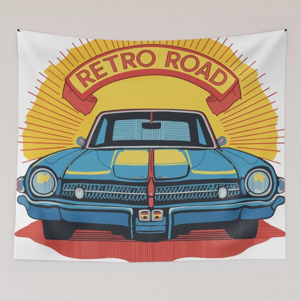 Item preview, RETRO ROAD – Vintage Car Front View Classic Drive designed and sold by zoliartdesign.