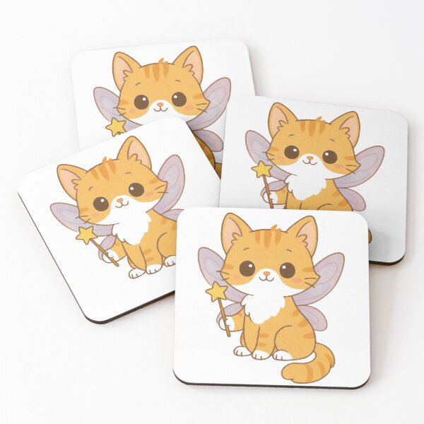 Item preview, Fairy Cat Design – Cute Yellow Cat with Wings & Magic Wand designed and sold by CosmicCutouts.