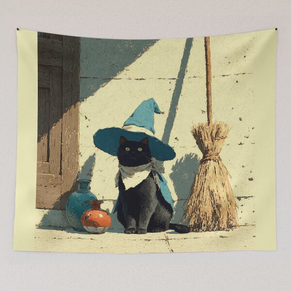 Item preview, Sunlit Black Cat Wizard with Broom designed and sold by colorful-white.