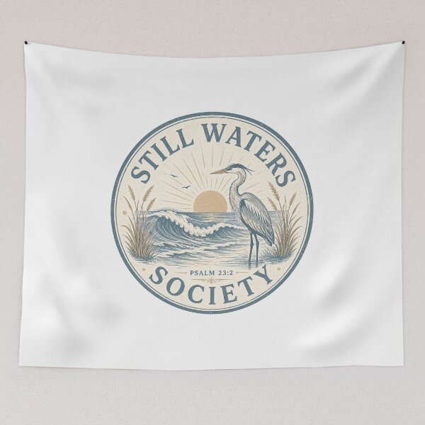 Item preview, Still Waters Society Psalm 23:2 Christian Heron Nature Vintage Faith Design designed and sold by SoulThread Studio.