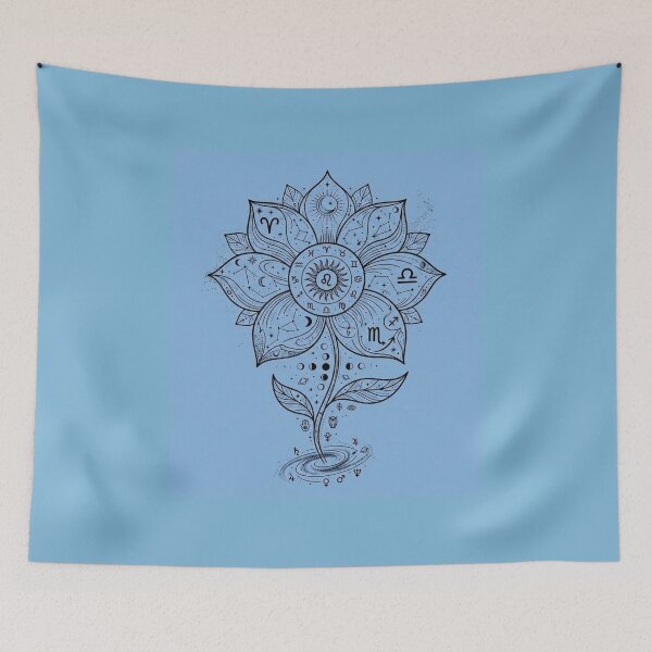 Item preview, Mystic Zodiac Lotus Flower Celestial Line Art designed and sold by MysticVargas.