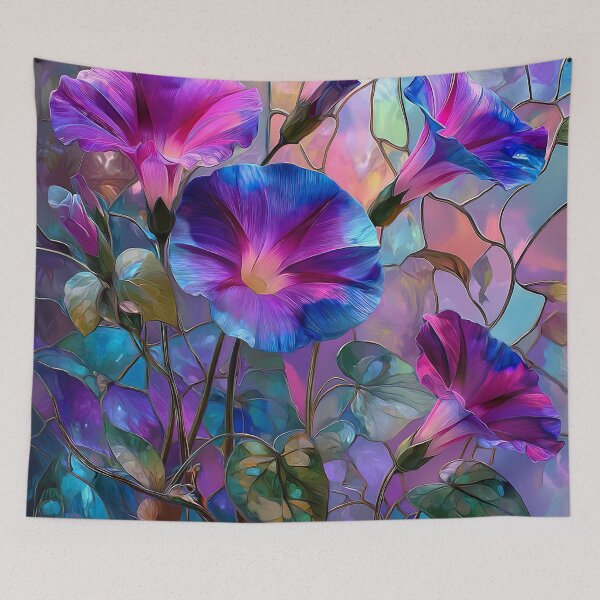 Item preview, Radiant Morning Glory Blooms | Vibrant Purple Floral Stained Glass Art designed and sold by Sophie and Lauren.