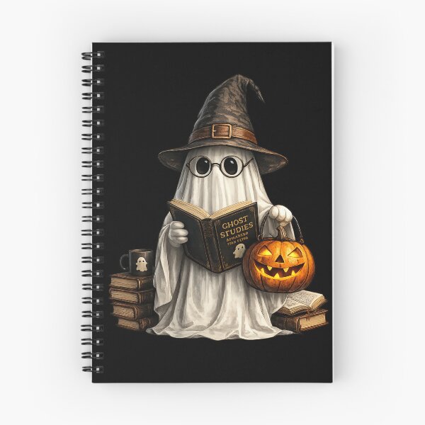 Item preview, Cute Ghost Reading Book with Pumpkin | Witch Halloween Book Lover Vintage Graphic designed and sold by HectorStore11.