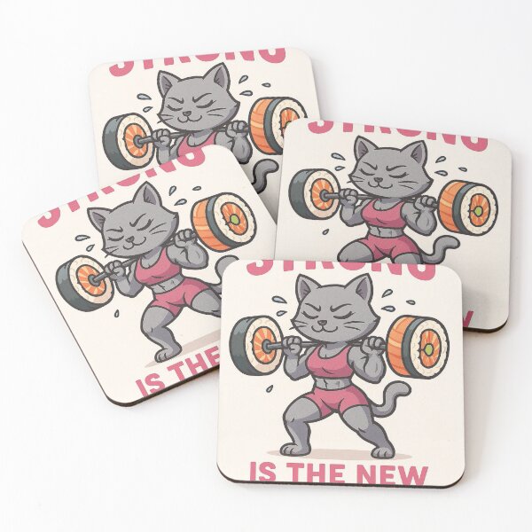 Item preview, Strong Is The New Cute - Funny Gym Cat Weightlifting Sushi Barbell designed and sold by Good-Weather86.