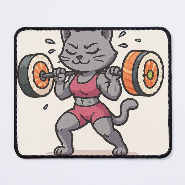 Item preview, Strong Is The New Cute - Funny Gym Cat Weightlifting Sushi Barbell designed and sold by Good-Weather86.