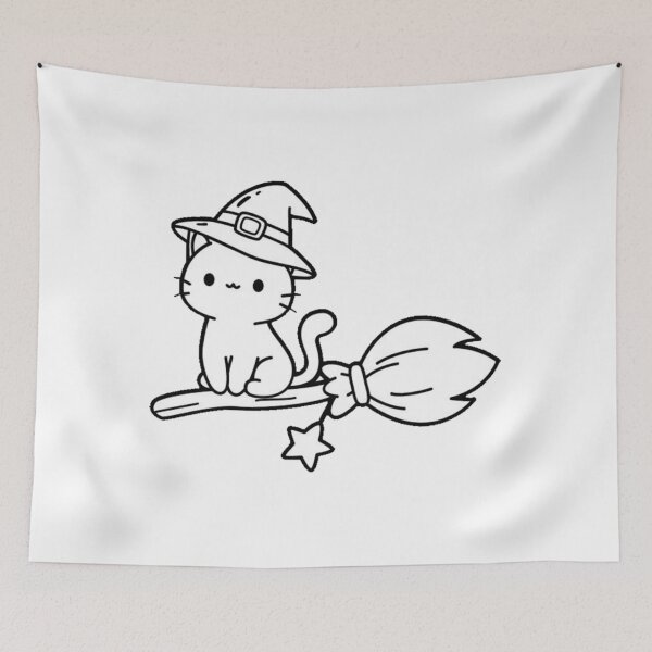 Item preview, Cute Witch Cat Riding a Broom designed and sold by Mystic & Celestial Art.