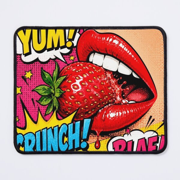 Item preview, Pop Art Lips Eating Strawberry YUM CRUNCH BLAF - Retro Comic Food designed and sold by Natalia-Vlad.