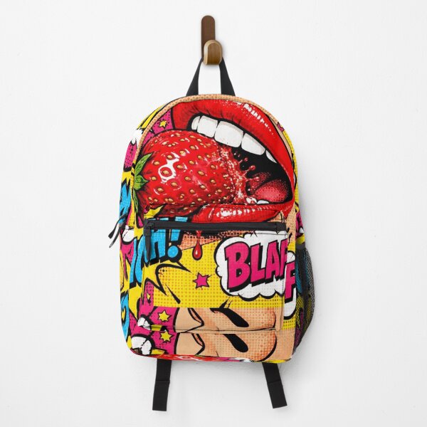 Item preview, Pop Art Lips Eating Strawberry YUM CRUNCH BLAF - Retro Comic Food designed and sold by Natalia-Vlad.
