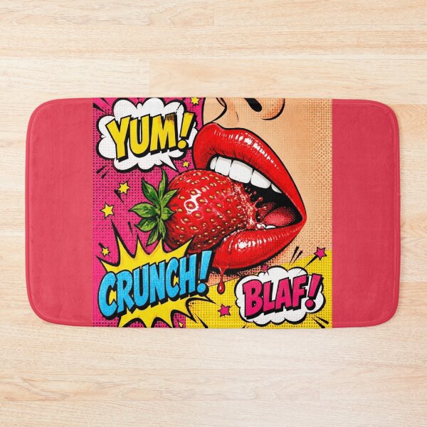 Item preview, Pop Art Lips Eating Strawberry YUM CRUNCH BLAF - Retro Comic Food designed and sold by Natalia-Vlad.