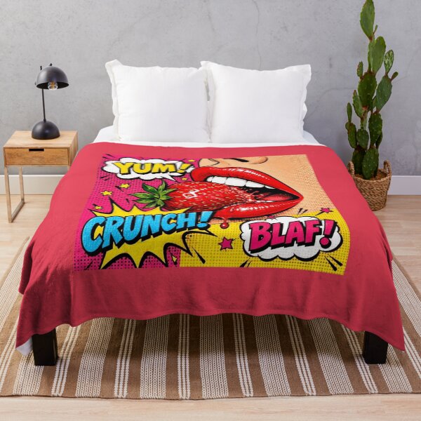Item preview, Pop Art Lips Eating Strawberry YUM CRUNCH BLAF - Retro Comic Food designed and sold by Natalia-Vlad.