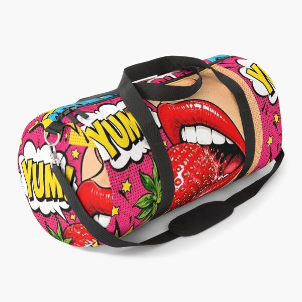 Item preview, Pop Art Lips Eating Strawberry YUM CRUNCH BLAF - Retro Comic Food designed and sold by Natalia-Vlad.