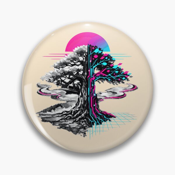 Item preview, Neon Retro Synthwave Sumi-E Cybernetic Tree designed and sold by KungPowUnicorn.