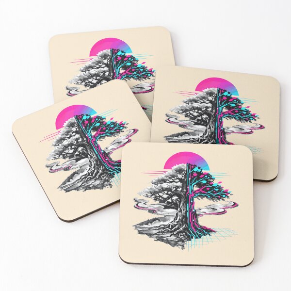 Item preview, Neon Retro Synthwave Sumi-E Cybernetic Tree designed and sold by KungPowUnicorn.