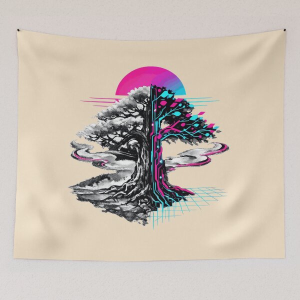 Item preview, Neon Retro Synthwave Sumi-E Cybernetic Tree designed and sold by KungPowUnicorn.