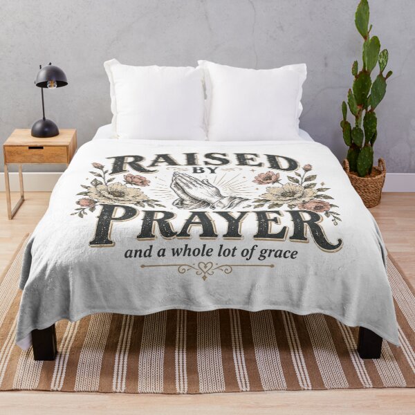 Item preview, Raised by Prayer and a Whole Lot of Grace Christian Faith Floral Vintage Design designed and sold by SoulThread Studio.