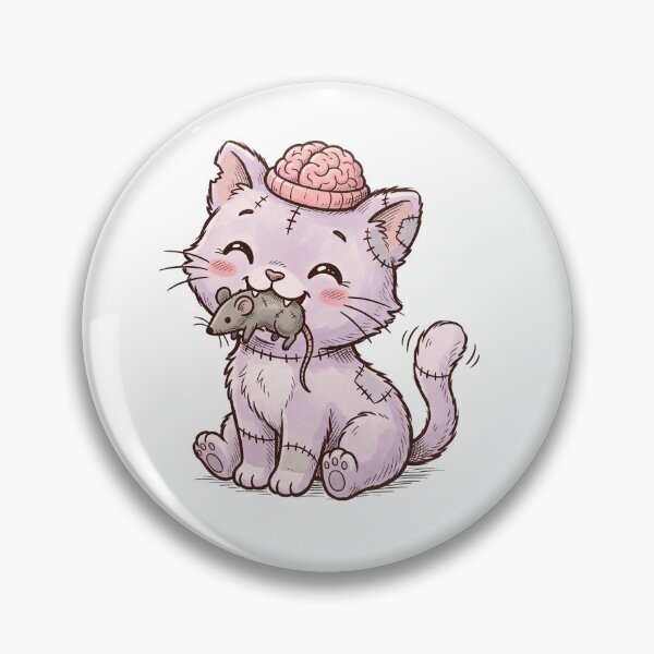 Item preview, Kawaii Zombie Cat Stitched Plush with Brain Hat and Mouse Art Sticker designed and sold by Ink & Void Co..