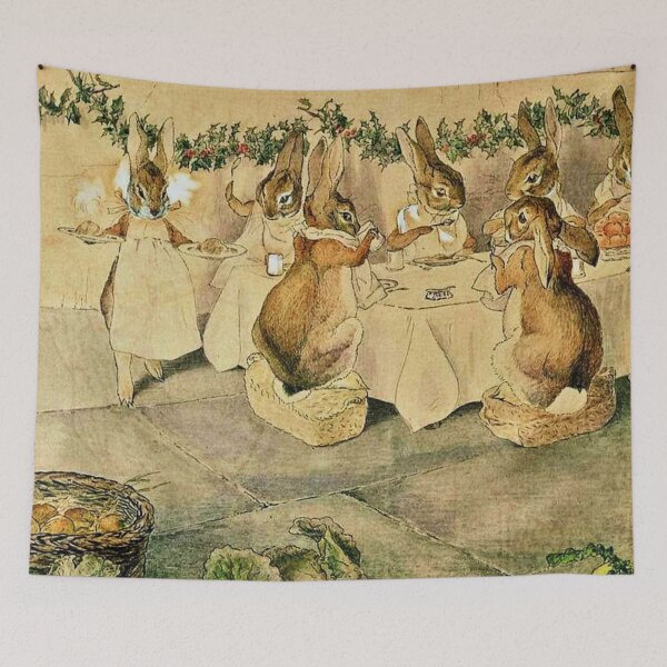 Item preview, The Rabbits' Christmas Party: Christmas Dinner by Beatrix Potter - Rabbit Feast Art Nouveau Illustration for Storybook Lovers designed and sold by RickE.
