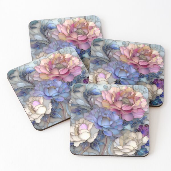 Item preview, Blush & Blue Peony Bouquet | Elegant Stained Glass Floral Art designed and sold by Sophie and Lauren.