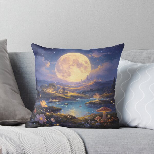 Item preview, Giant Full Moon Magic Meadow Oil Painting designed and sold by aolisakshop.