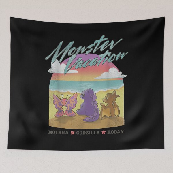 Item preview, Monster Vacation Dinosaur Kaiju Moth Giant Butterfly Beach Sunset Graphic designed and sold by BrandyFreika.