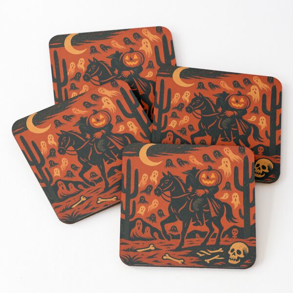 Item preview, Headless Horseman Desert Ghost Ride – Vintage Block-Print Western Art designed and sold by TheHorsemanRidesAgain.