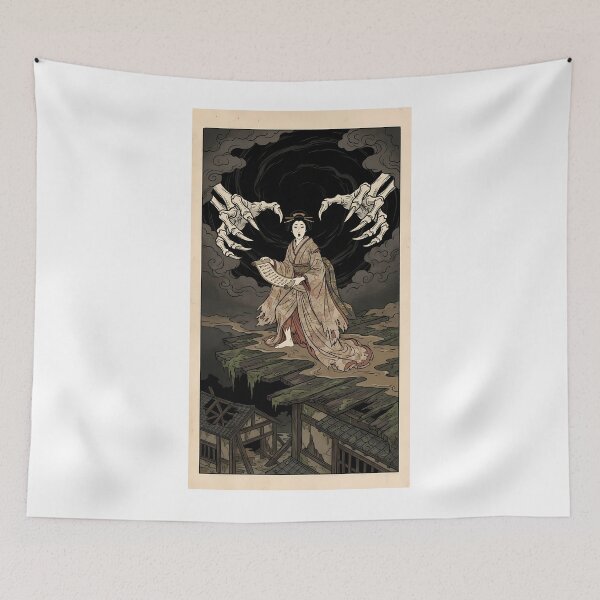 Item preview, Dark Ukiyo-e Princess Chanting Sorcery with Giant Skeleton designed and sold by TokyoUkiyoHouse.