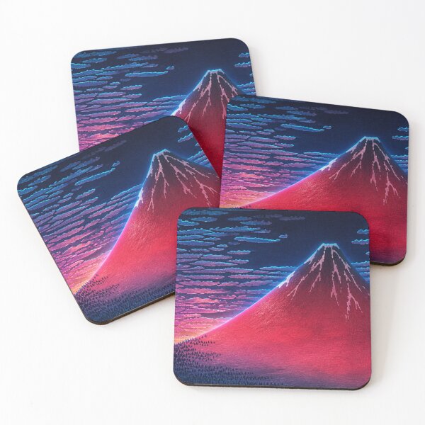 Item preview, Neon Red Fuji | Ukiyo-e Re:Mix Japanese Wall Art | Mount Fuji Metal designed and sold by vekotpu.