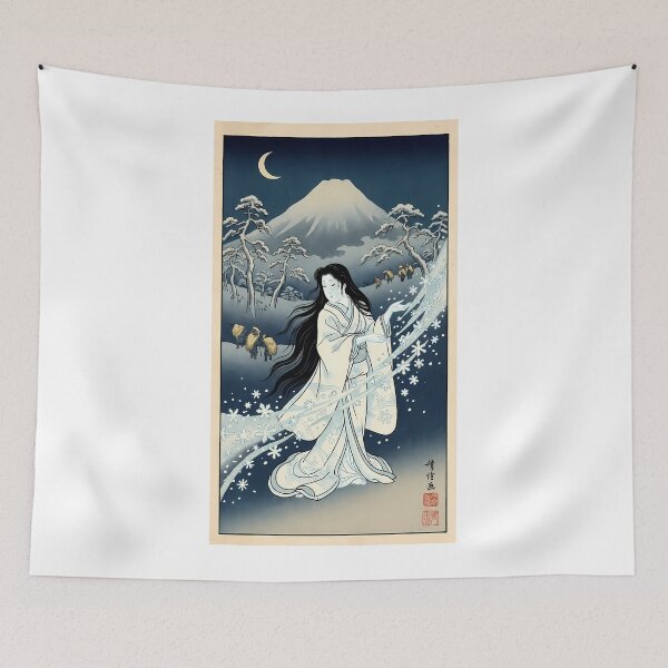 Item preview, Traditional Ukiyo-e Yuki-onna Snow Woman with Mount Fuji designed and sold by TokyoUkiyoHouse.