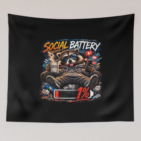Item preview, Social Battery 1 Percent Funny Introvert Raccoon T-Shirt designed and sold by Bizon2910.