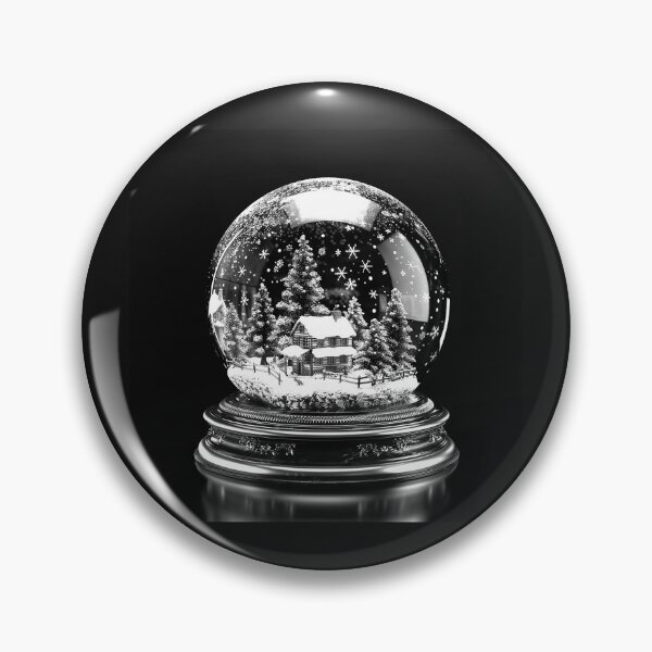 Item preview, Vintage Winter Cabin Snow Globe – Black and White Christmas Village designed and sold by inkoutninja.