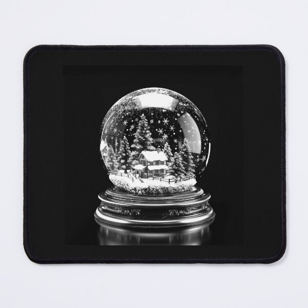 Item preview, Vintage Winter Cabin Snow Globe – Black and White Christmas Village designed and sold by inkoutninja.