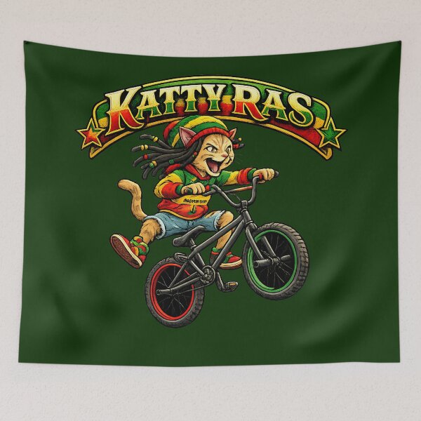 Item preview, Katty Ras Rastafarian Cat BMX Rider designed and sold by digitalbob60.