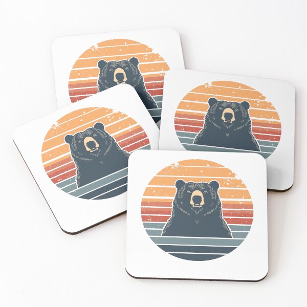 Artikelvorschau, Retro-Vintage-Bärensilhouette mit Sonnenuntergangsstreifen im Stil der 70er Jahre – Wildtier- und Naturkunst entworfen und verkauft von redblink store.