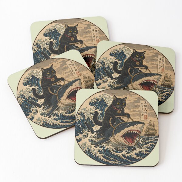 Item preview, Cat Riding Shark Japanese Style designed and sold by Retro Rascals Co..