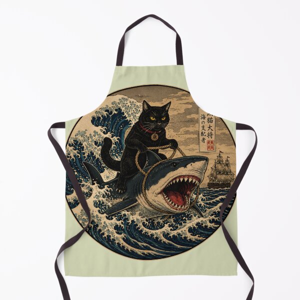 Item preview, Cat Riding Shark Japanese Style designed and sold by Retro Rascals Co..