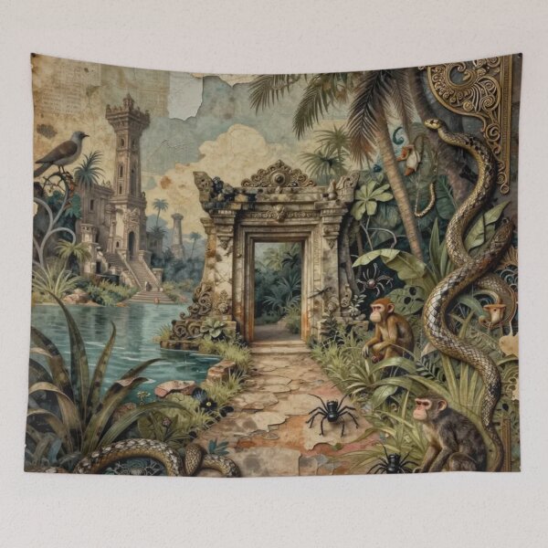 Item preview, Jungle Ruins Temple with Animals Collage designed and sold by Pioneer Spirit Market.