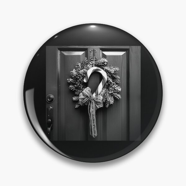 Item preview, Christmas Candy Cane Wreath on Door – Elegant Black and White Holiday Decor designed and sold by inkoutninja.