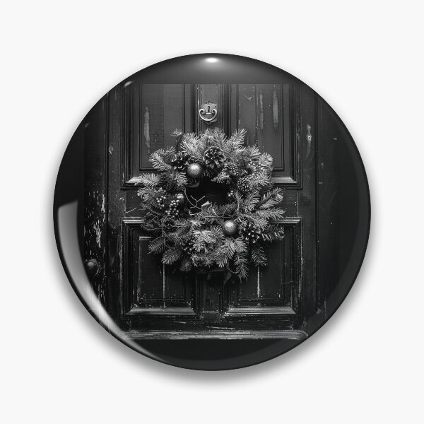 Item preview, Rustic Christmas Wreath on Vintage Door – Black and White Holiday Decor designed and sold by inkoutninja.